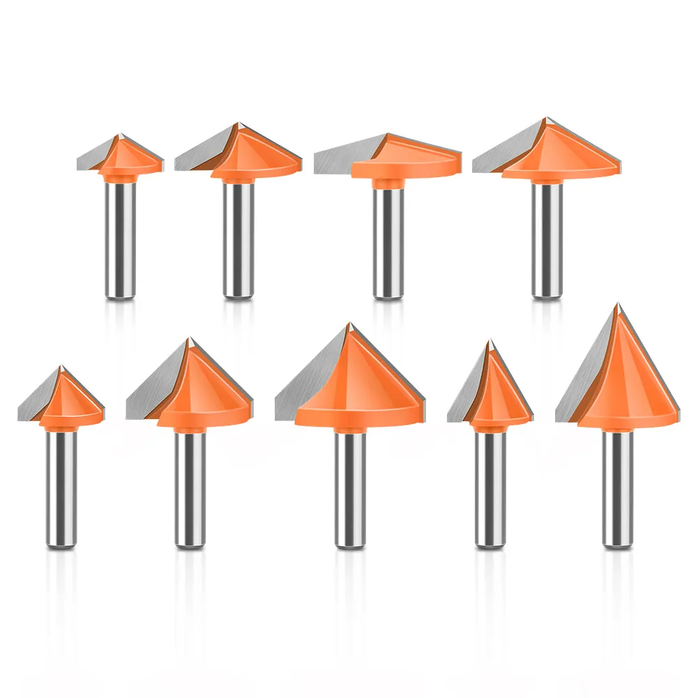 8mm Shank V‑Groove Engraving Router Bit Set – 60°/90°/120°/150° 3D Carving Cutter for CNC Woodworking & Sign Making